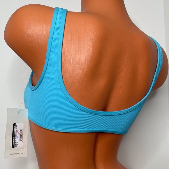 NWT $99 L*space M Robbie Bikini Top Buttons Ribbed Aqua Teal Smooth Super Soft - Picture 2 of 2